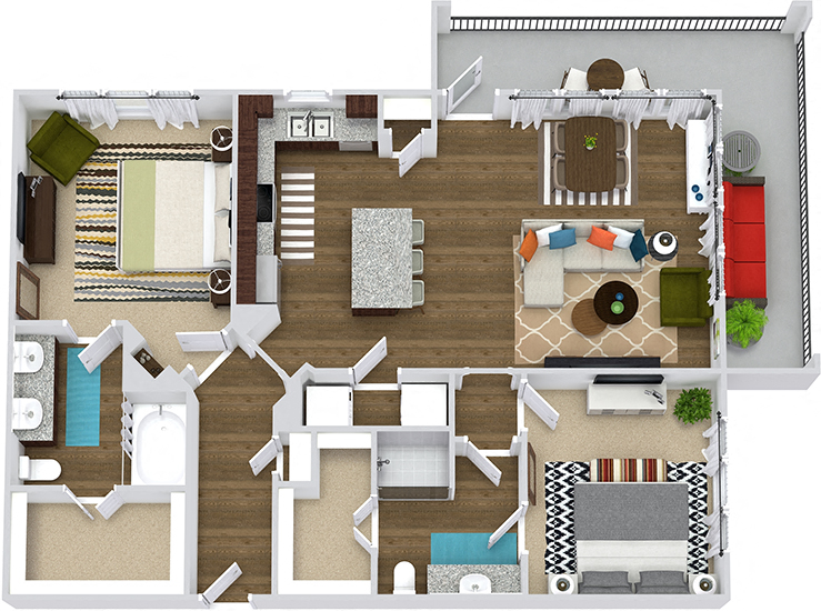 Floor plan for 2 beds, 2 baths, 1155 sqft